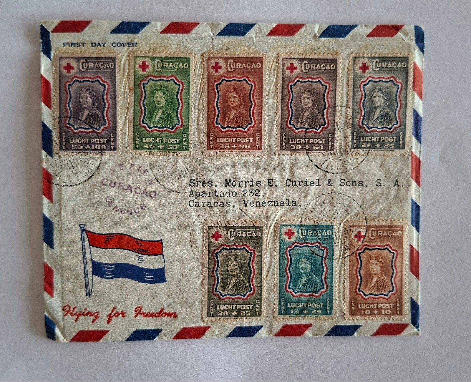 Curaçao - FDC voorloper Luchtpostzegels Kon. Juliana 1944, Postzegels en Munten, Postzegels | Nederlandse Antillen en Aruba, Verzenden