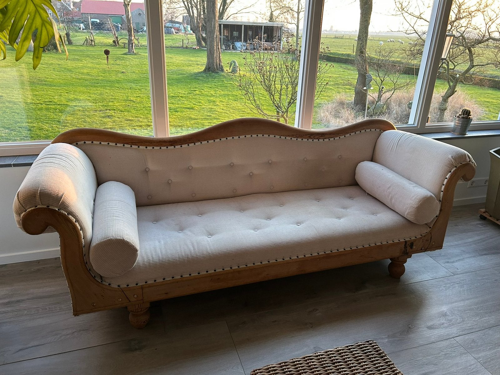 Oude grenen chaise longue, Ophalen, Gebruikt, Frans, Minder dan 75 cm