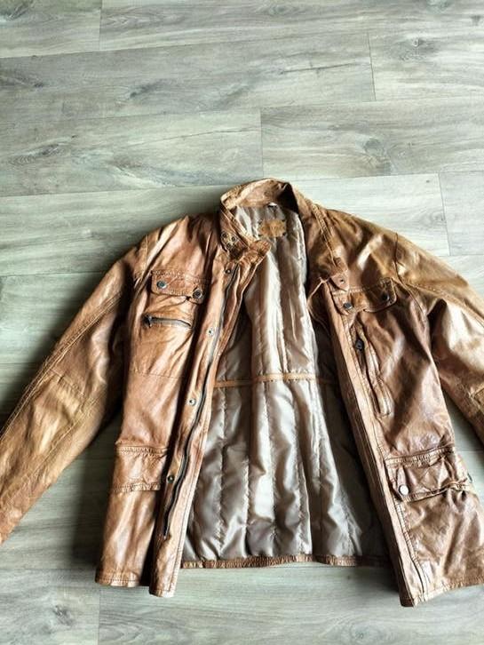 Leren jas, cognac kleur, maat 50/52., Maat 52/54 (L), Bruin, Ophalen of Verzenden, Zo goed als nieuw