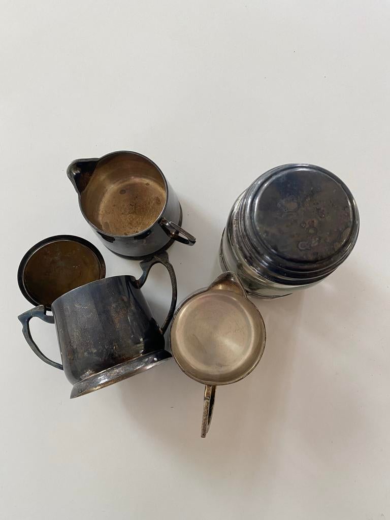 Vintage Zilveren Melkkannen, Suikerpot en Glazen Pot, Ophalen of Verzenden