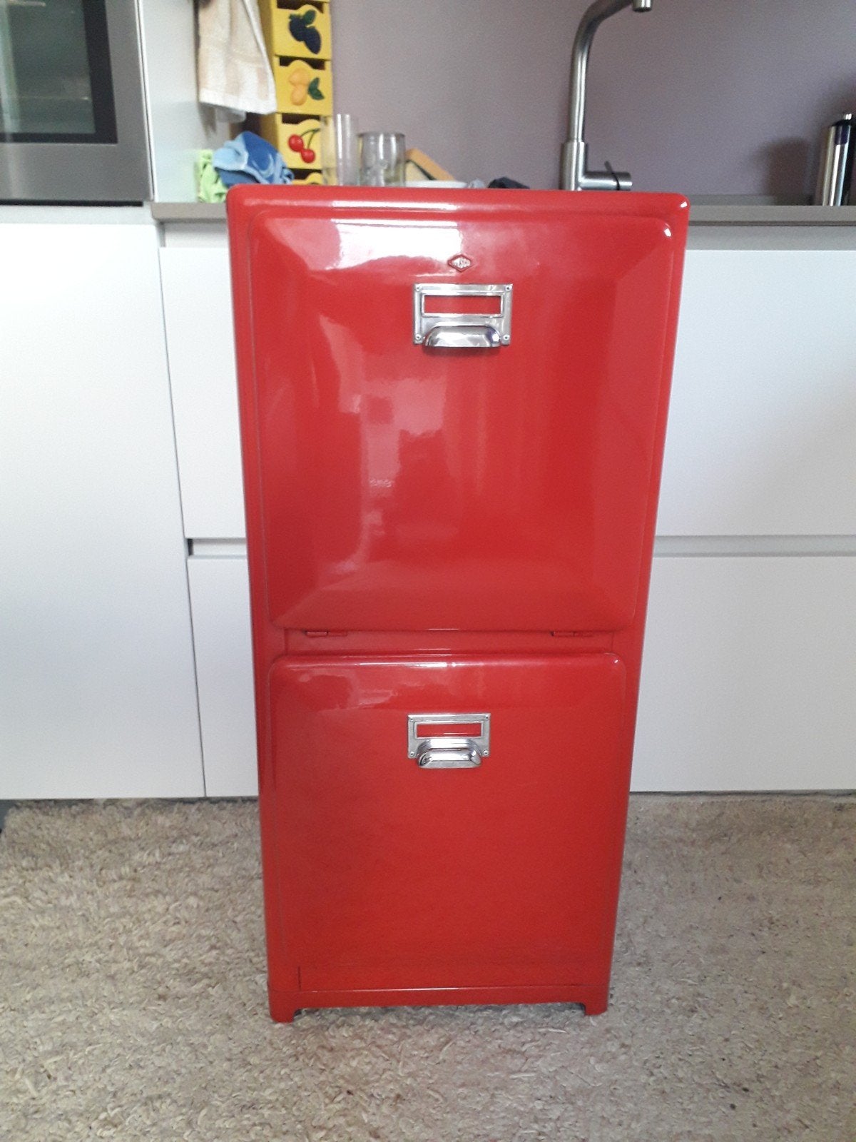 Originele Wesco Afvalbak - Donkerrood, 2 compartimenten, 30 tot 40 liter, Ophalen, Kunststof