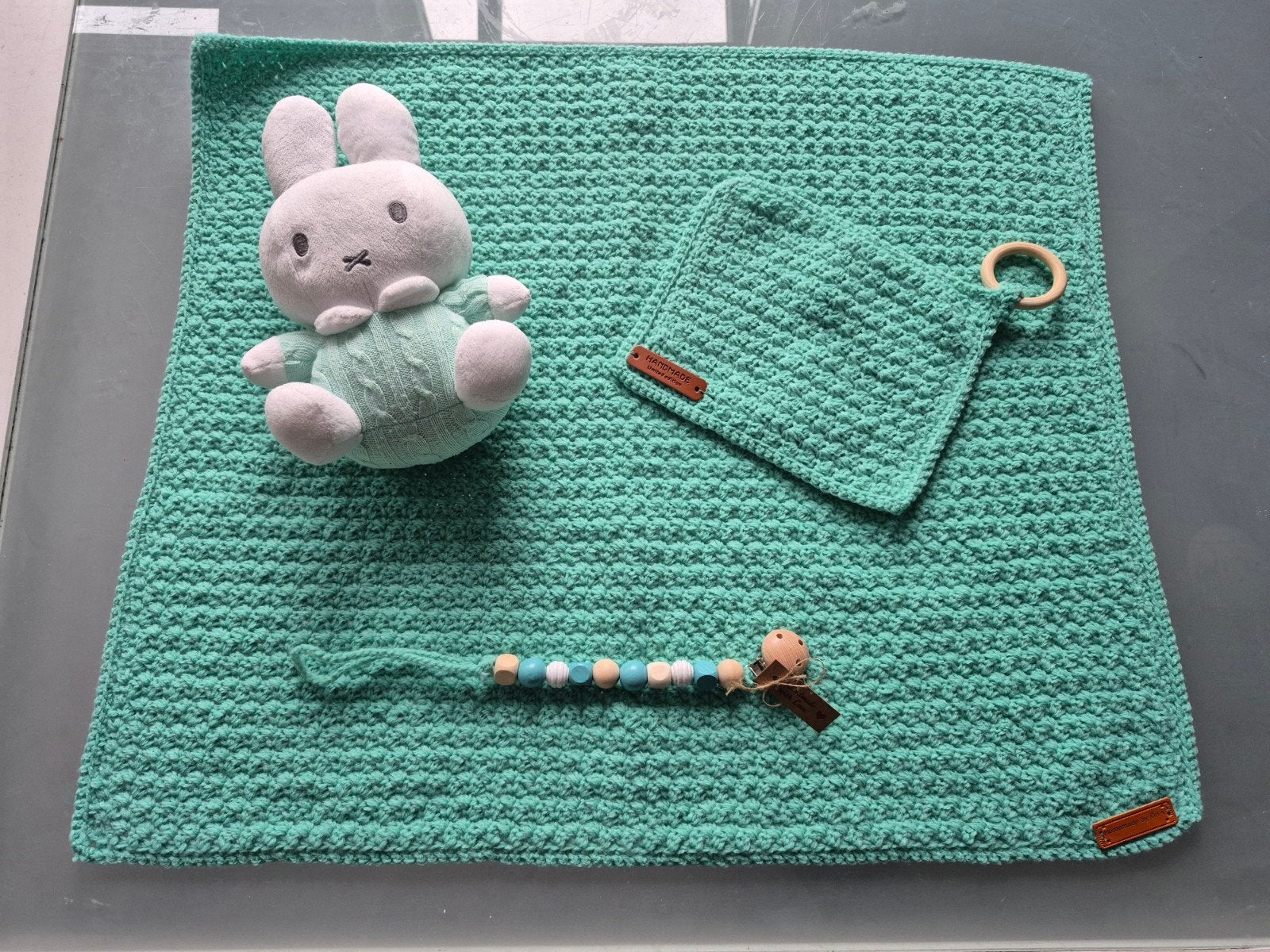 Handgehaakte Babydekentje Set Mintgroen, Ophalen of Verzenden, Nieuw, Deken