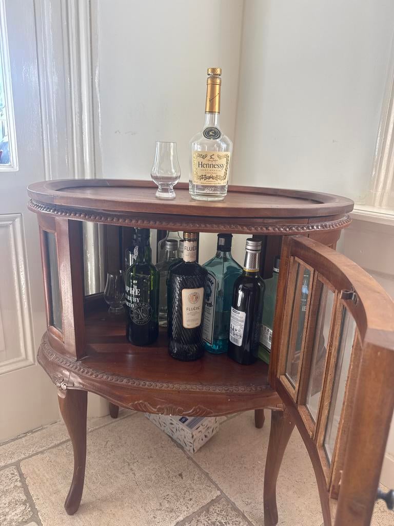 Antiek Drankenkastje / Bijzettafel met Glazen Panelen, Ophalen of Verzenden, Zo goed als nieuw