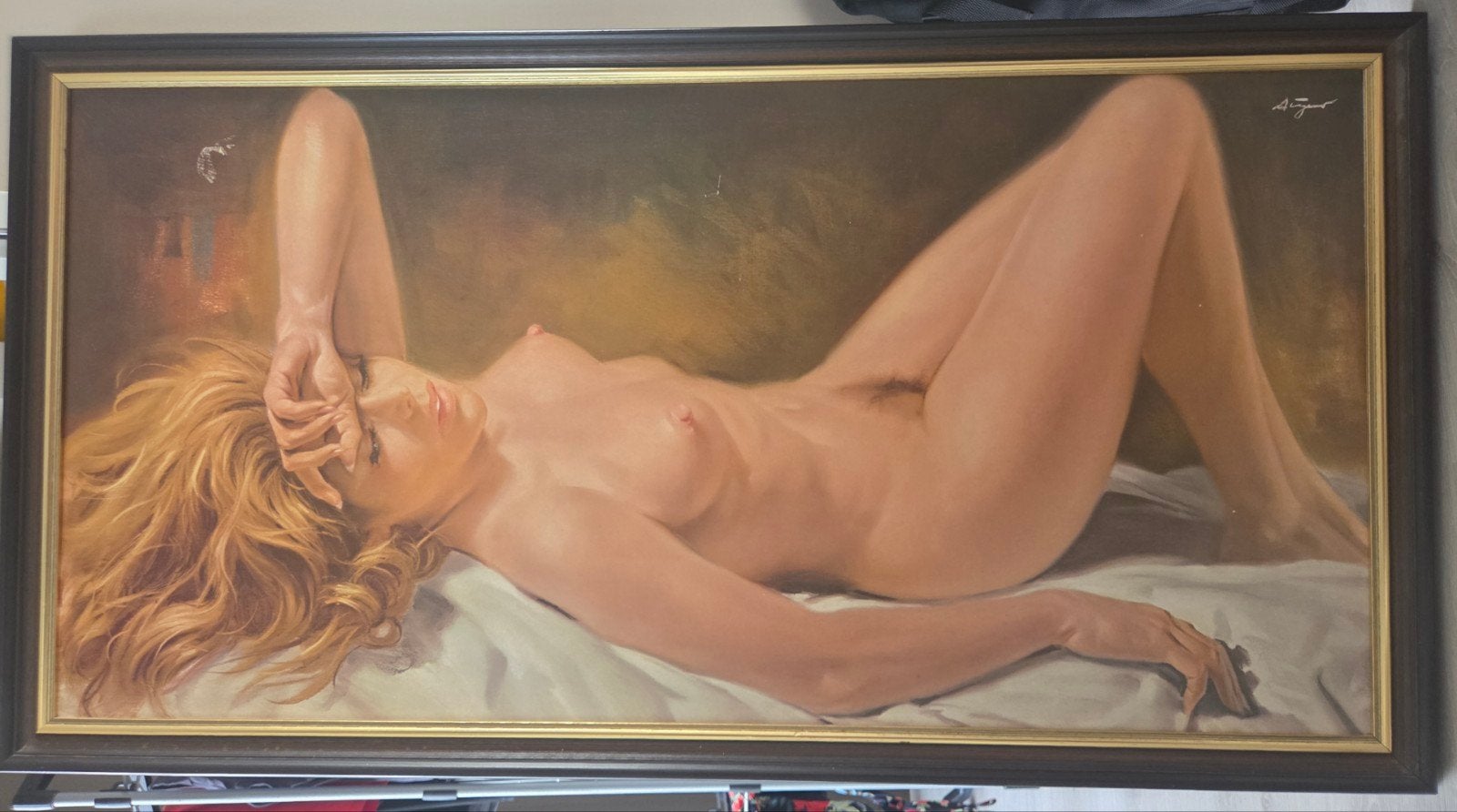 Groot ingelijst schilderij van naakte vrouw, jaren '80, Ophalen