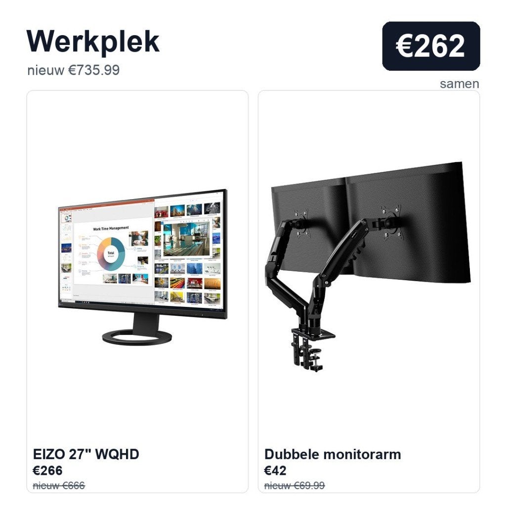 Werkplek: EIZO 27 inch + monitorarm | nieuw €735,99, nu €262, Ophalen, Ingebouwde speakers, Gebruikt, IPS