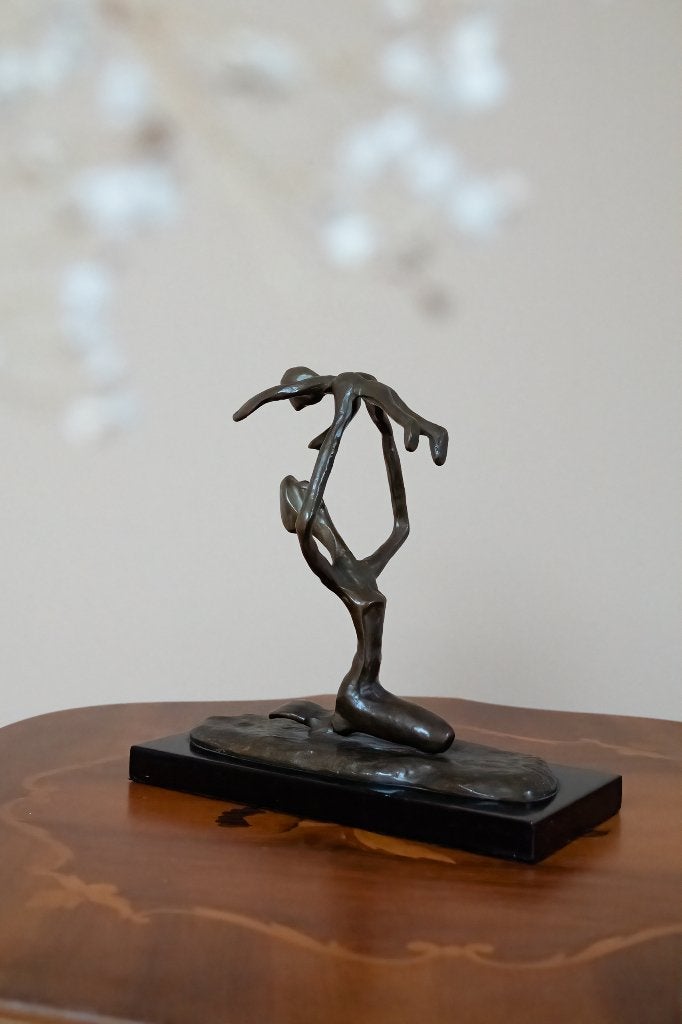 Bronzen sculptuur beeld moeder kind, vintage woondecoratie, Minder dan 20 cm, Ophalen of Verzenden, Brons, Beeld