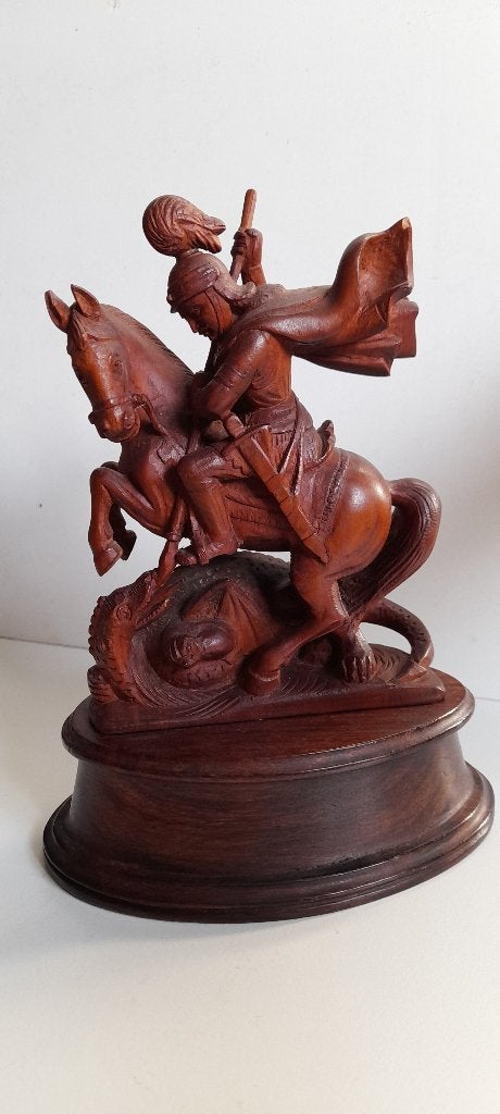 ST.Joris. Antiek. Hout. Beeld., Antiek en Kunst, Kunst | Beelden en Houtsnijwerken, Minder dan 20 cm, Verzenden, Handgemaakt, Beeld