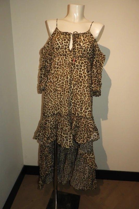 Blumarine jaguar print jurk voorkant kort achterkant langI40