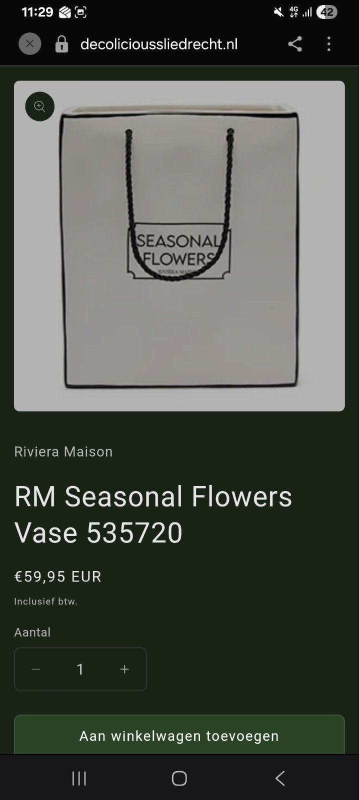 Riviera Maison RM Seasonal Flowers Vaas 535720, Overige materialen, Met patroon/structuur, Wit, Ophalen of Verzenden