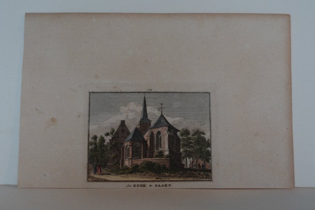 BAARN Handgekleurde Gravure Dorpsgezicht Kerk H. Spilman GM7, Antiek en Kunst, Kunst | Etsen en Gravures, Verzenden, Stadsgezicht