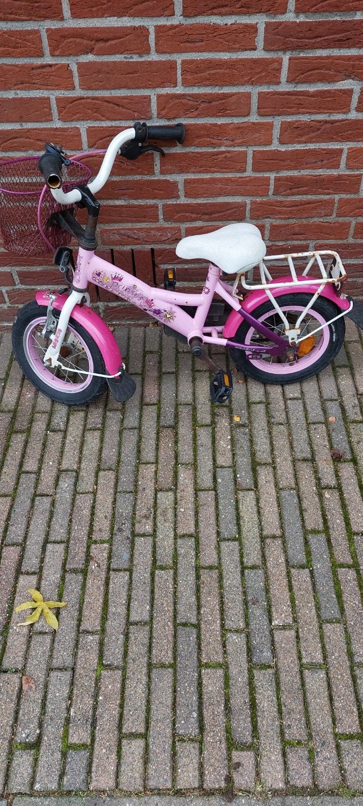 Roze kinderfiets, Fietsen en Brommers, Ophalen, Terugtraprem, Zijwieltjes, Gebruikt