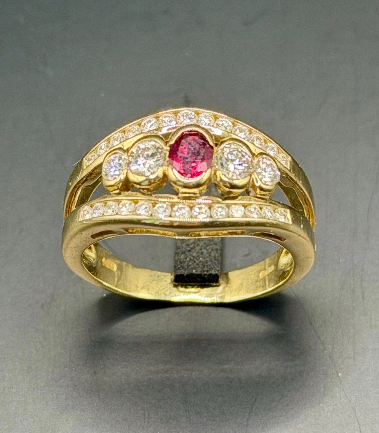 18K gouden ring met natuurlijke diamant en robijn- 17,5mm, Ophalen of Verzenden, 17 tot 18, Met edelsteen, Dame