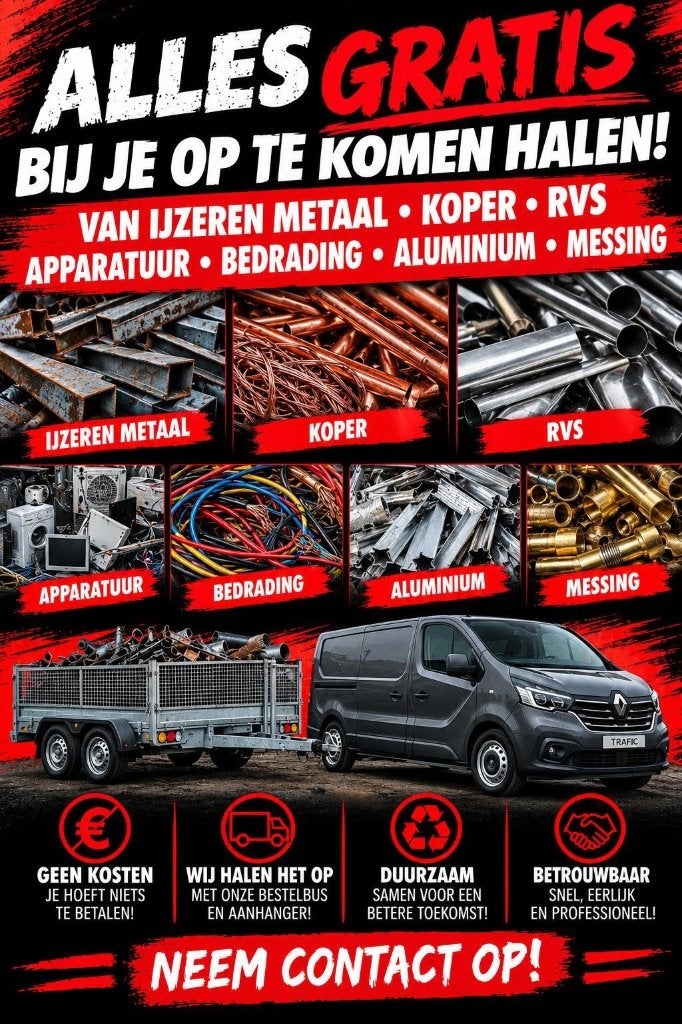 Gevraagd/gezocht gratis haal ik bij u oudijzer en metalen op, Doe-het-zelf en Verbouw, Ophalen, Nieuw, IJzer