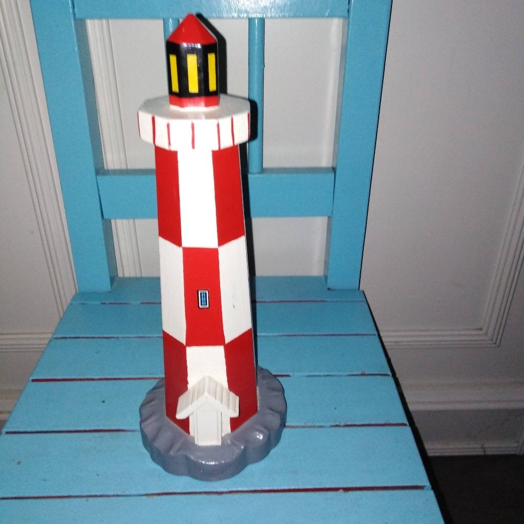 Houten vuurtoren rood/wit, Verzamelen, Beelden en Beeldjes, Gebruikt, Overige typen, Ophalen