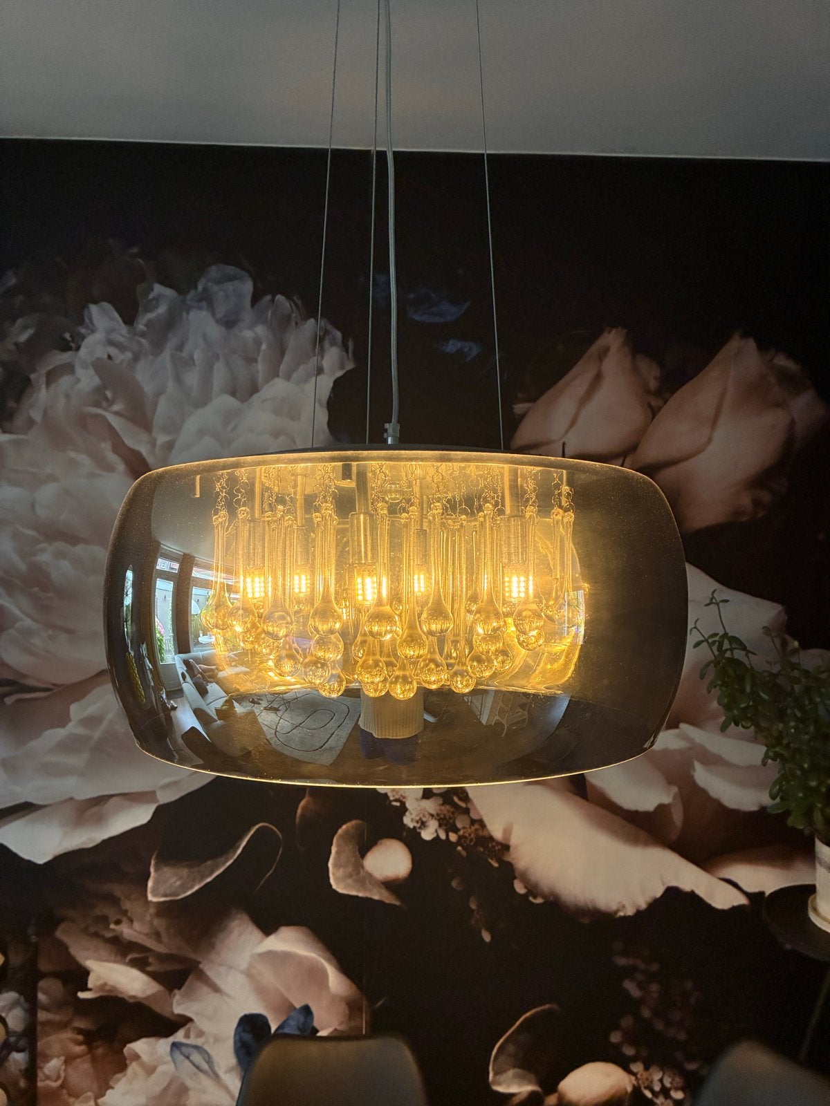 Luxe Luminize hanglamp met glazen druppels - G9 - Chroom, Huis en Inrichting, Lampen | Hanglampen, Ophalen, Nieuw, Glas
