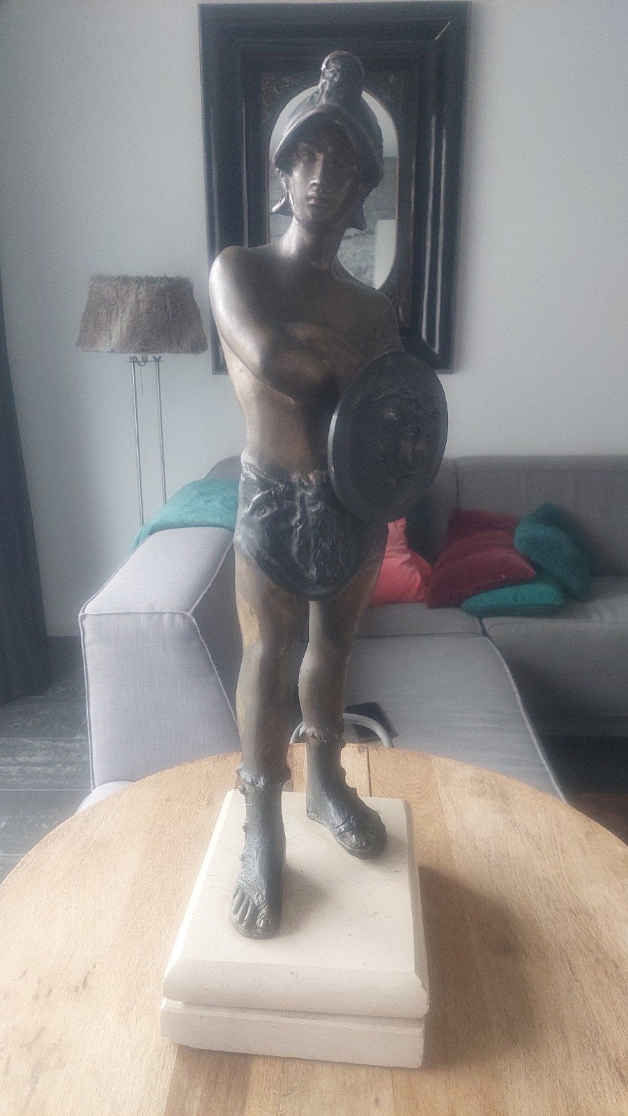 Bronzen Gladiator Beeld op Sokkel - Klassieke Stijl, Gepatineerd, Brons, Beeld, Bruin