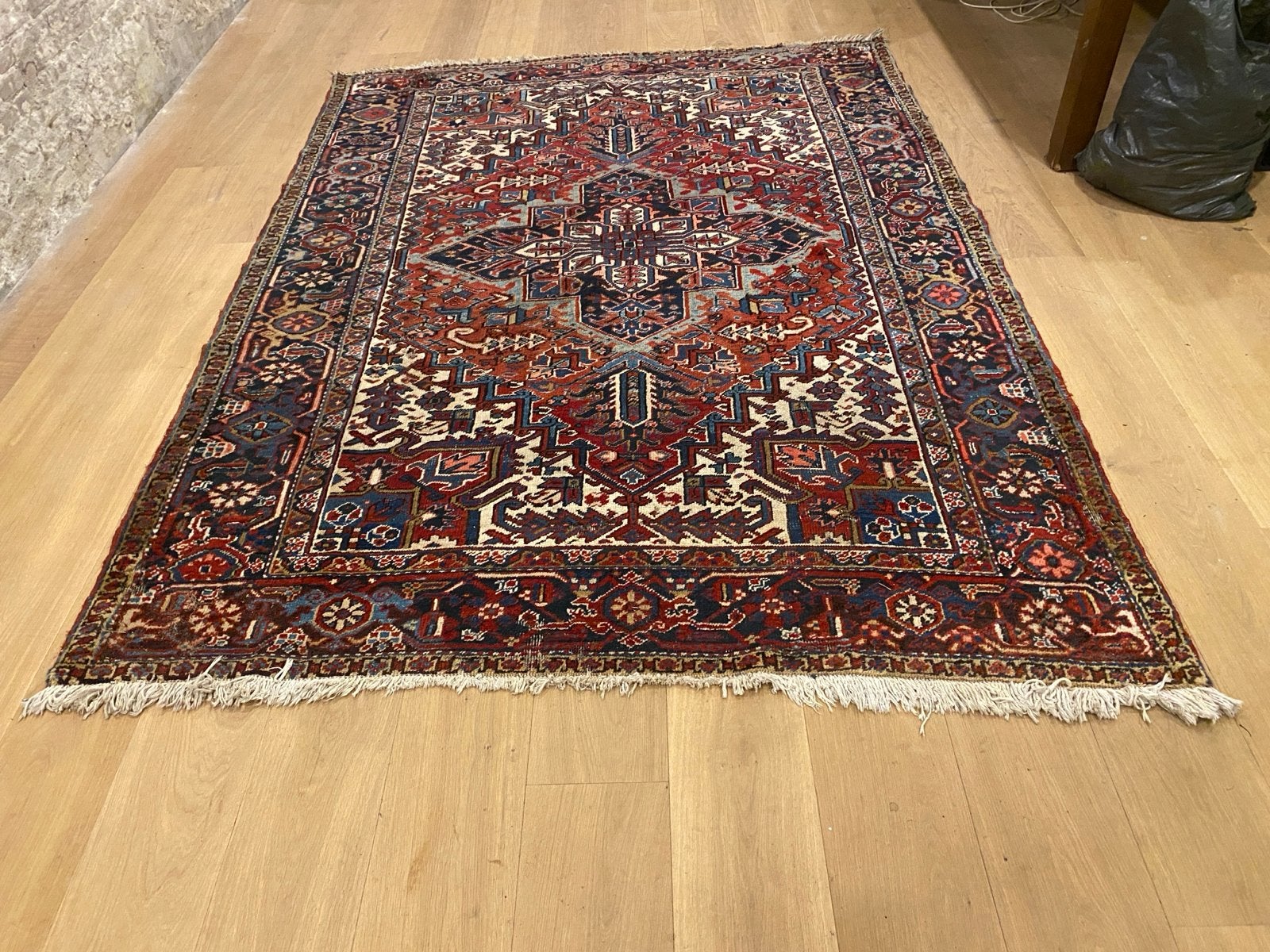 150x220cm. Vintage Perzisch tapijt, handgeknoopt, rood/blauw, Ophalen, Gebruikt, Pezisch tapijt, 150 tot 200 cm