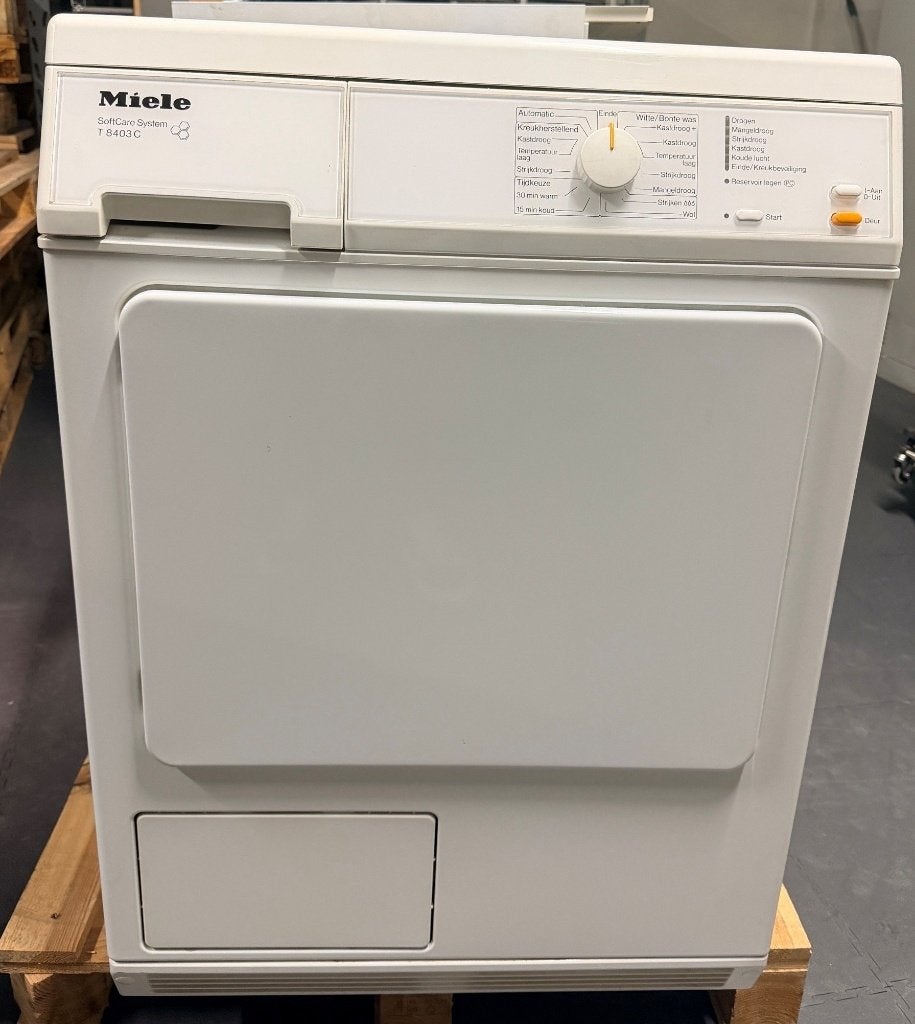 Miele Wasmachine (W3832) + Condens droger (T8403C) 6kg, 6 tot 8 kg, Ophalen, Gebruikt, 85 tot 90 cm