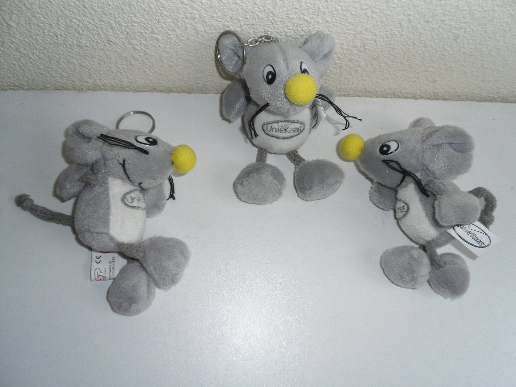 sleutelhanger pluche muis Unie kaas grijs/geel/wit H10 Nieuw, Ophalen of Verzenden, Nieuw