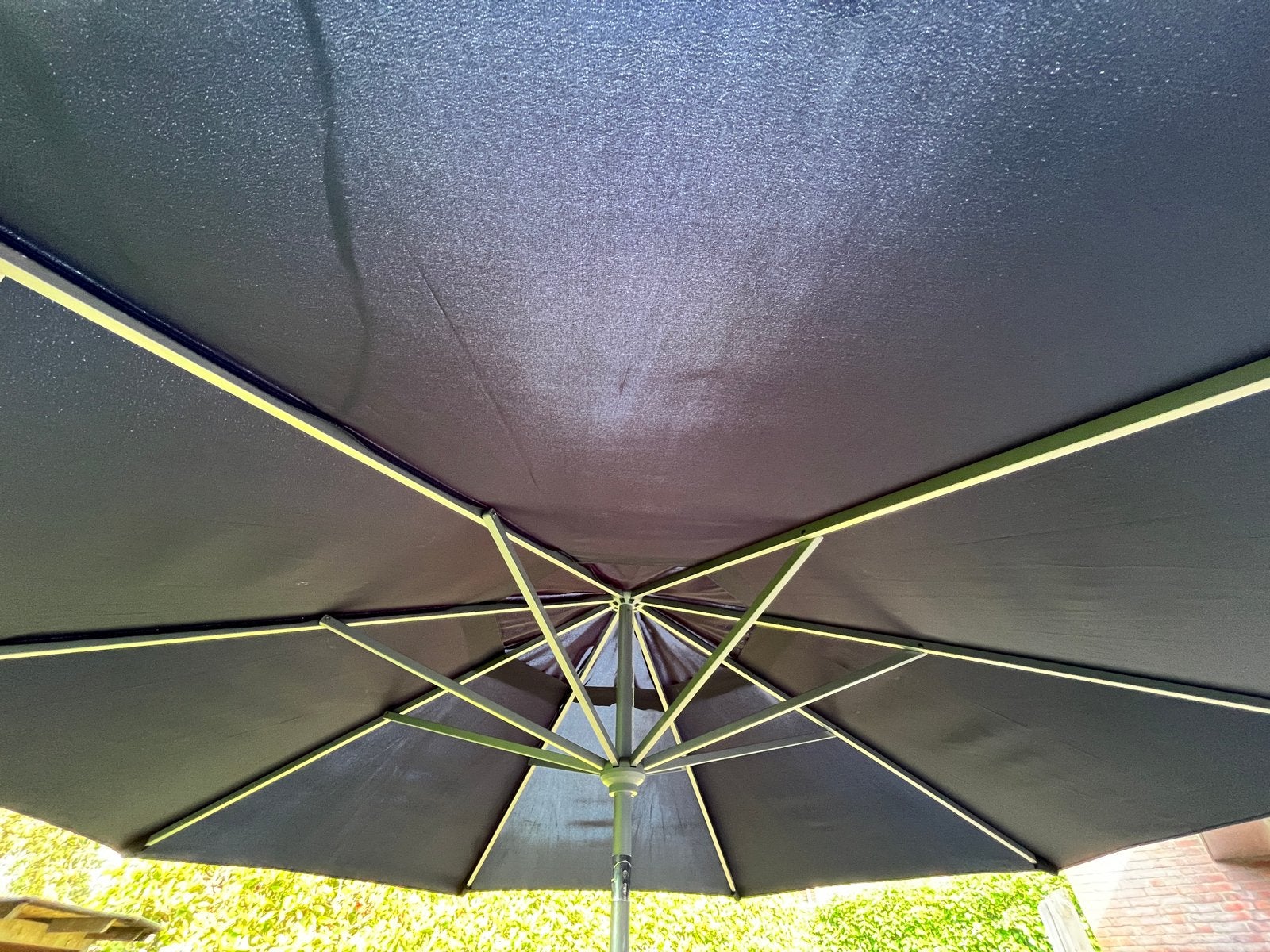 300x300 blauwe parasol met hoes en grondanker, Tuin en Terras, Parasols, Ophalen, Gebruikt, Kantelbaar, 2 tot 3 meter