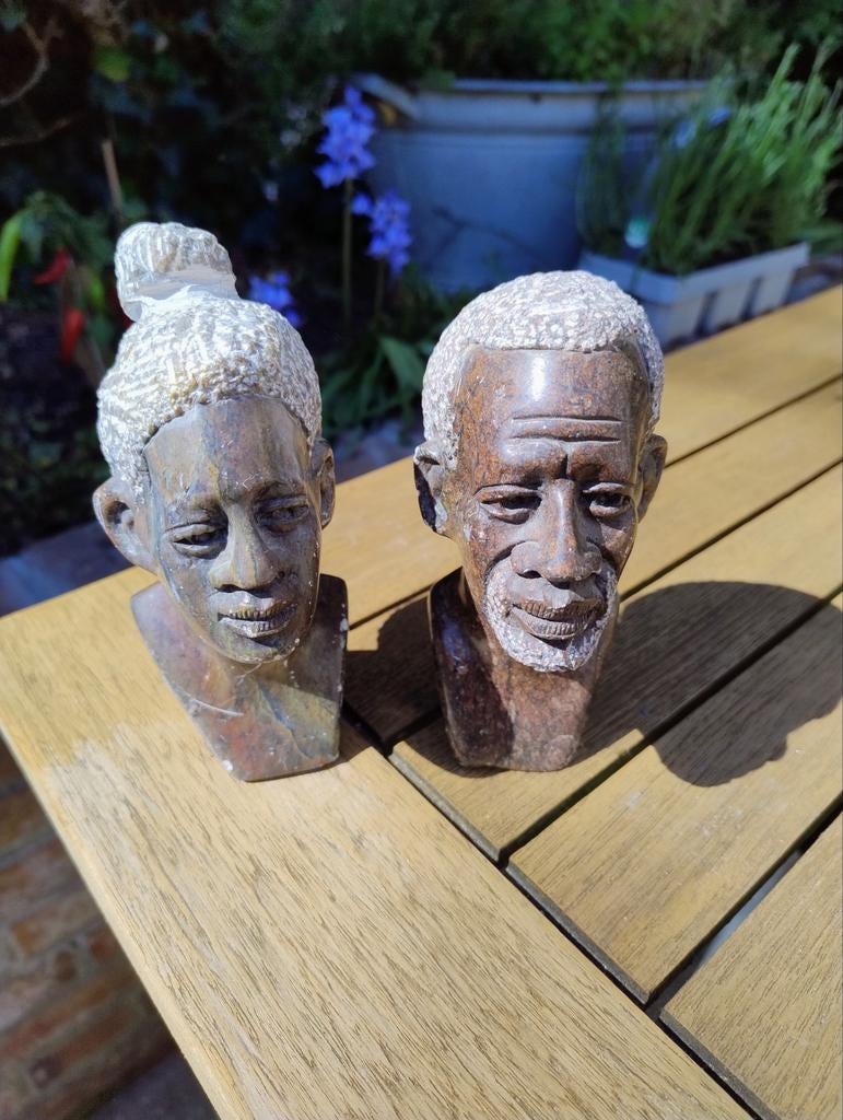 Afrikaanse bustes van man en vrouw - handgemaakt, Ophalen, Minder dan 20 cm, Buste, Handgemaakt
