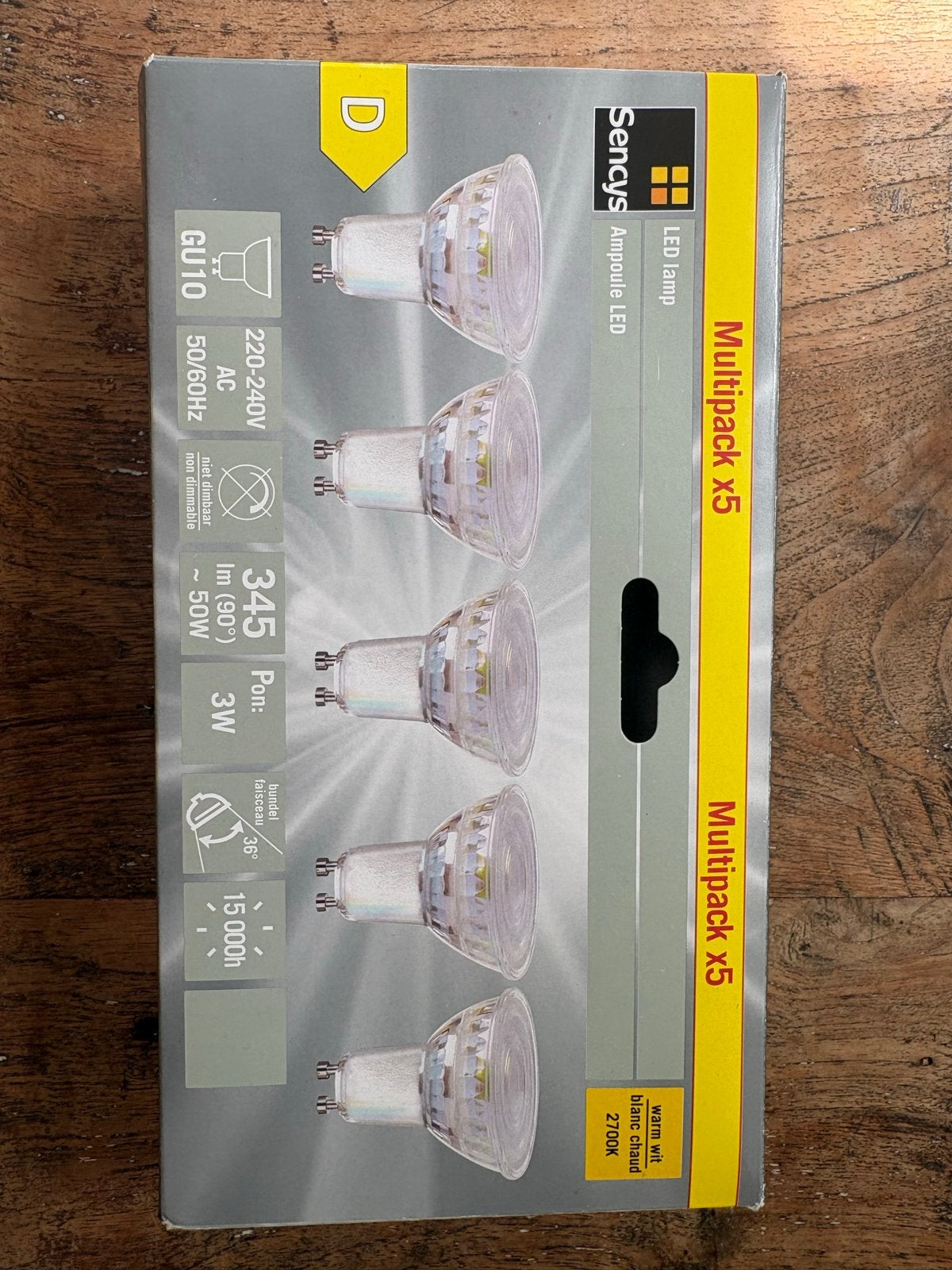 Sencys GU10 LED lampen multipack 5x warm wit 3W, Huis en Inrichting, 30 tot 60 watt, Led-lamp, GU10, Nieuw