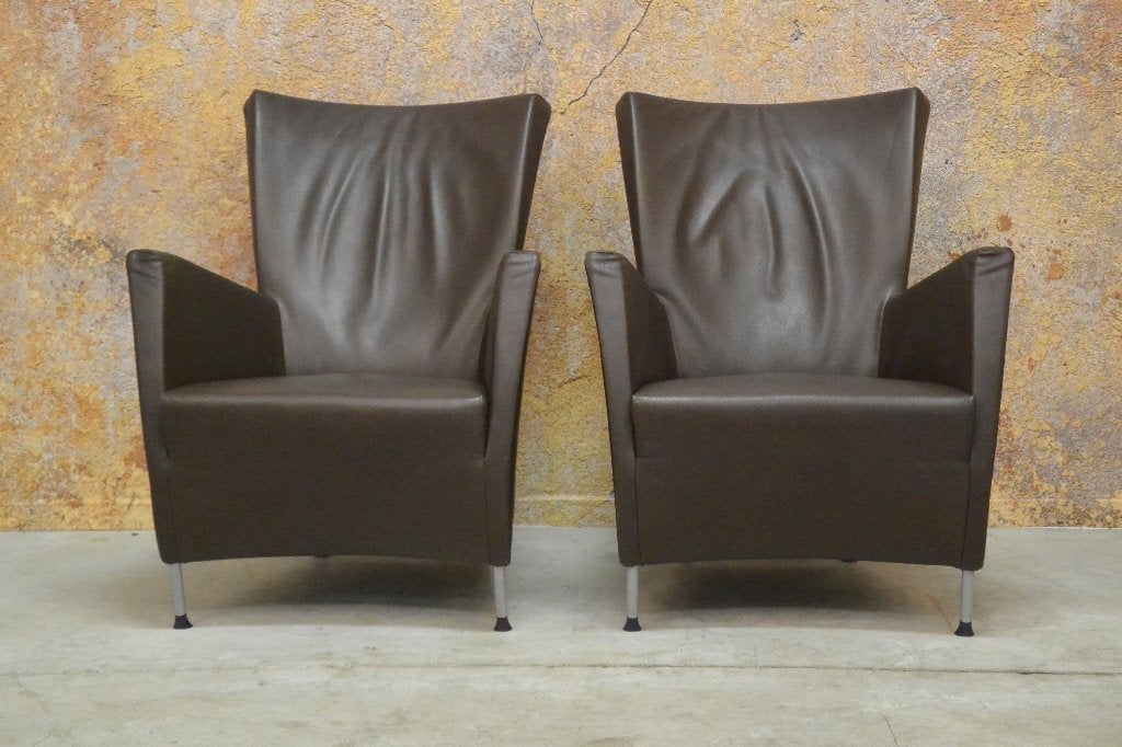 ZGANieuw! 2 bruine leren Montis Windy design fauteuils