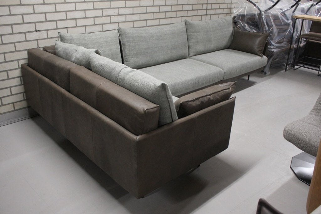 Luxe bank hoekbank JAZZ Jess Design leer & stof bruin grijs, Ophalen, Leer, Zo goed als nieuw, 75 tot 100 cm