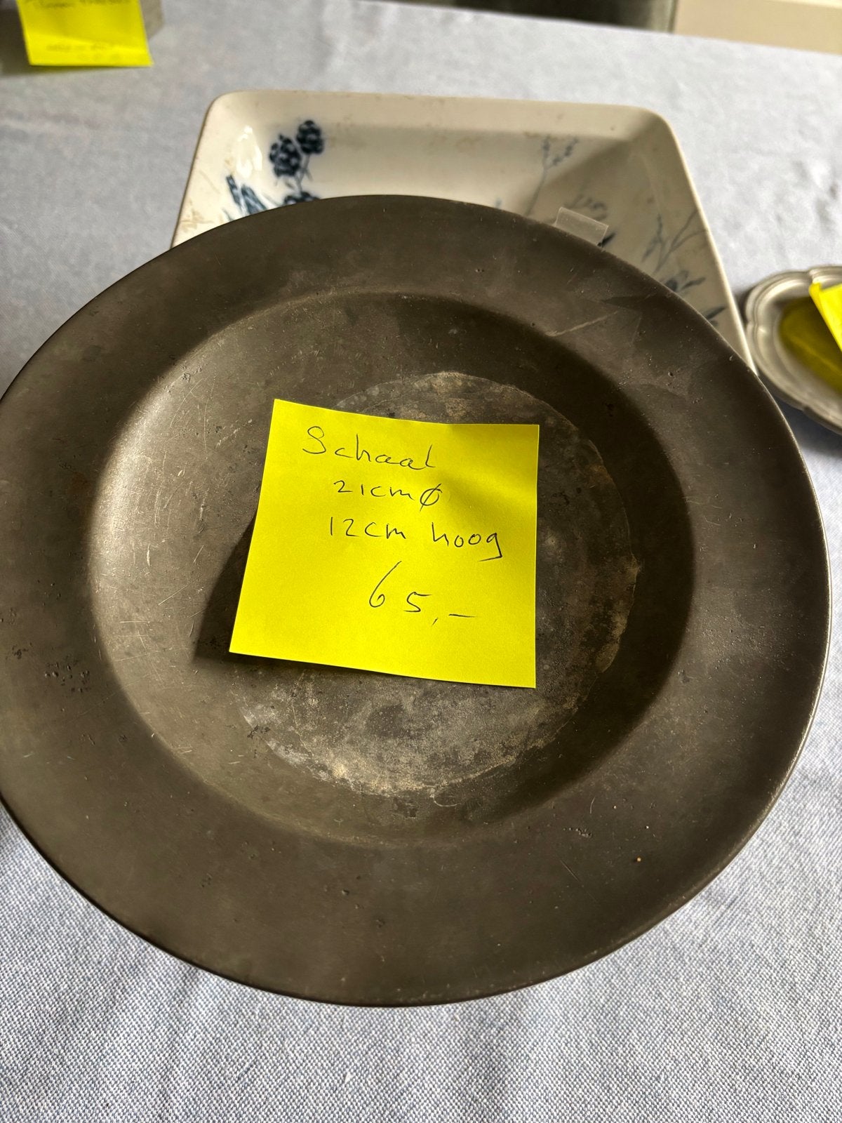 Antieke Tinnen Schaal op Voet - 21cm Ø, 12cm Hoog, Antiek en Kunst, Ophalen of Verzenden