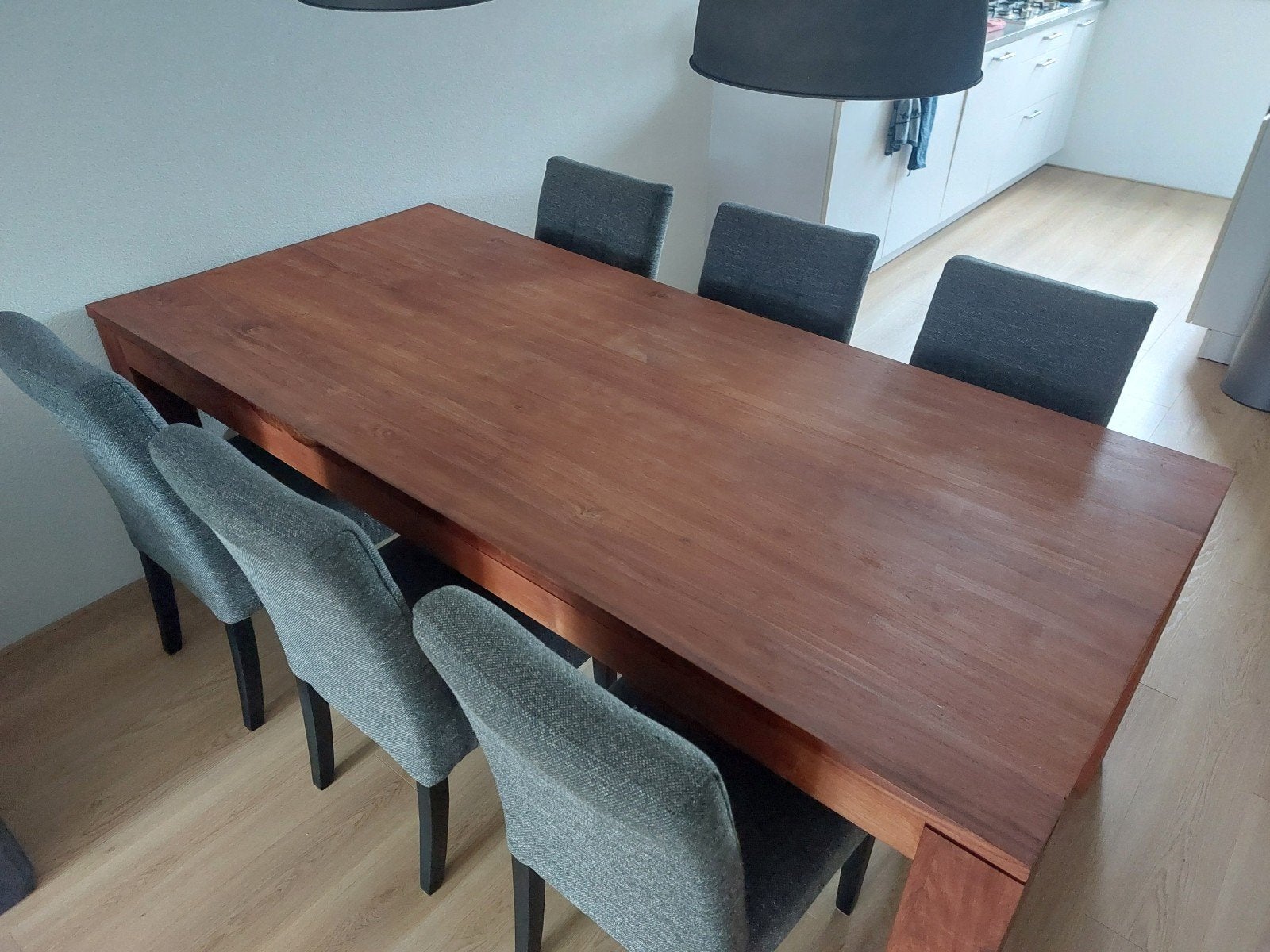 Mooie teakhouten eettafel 6/8 persoons, Ophalen, Teakhout, 200 cm of meer, 50 tot 100 cm