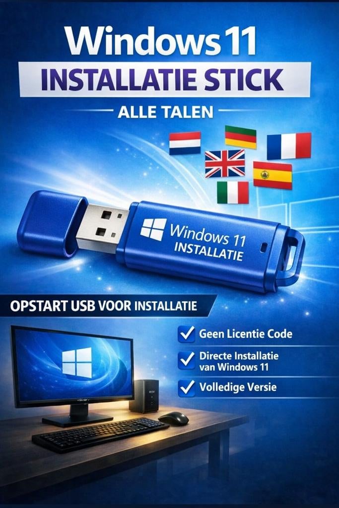 Windows 11 Installatie Stick - Alle Talen, Computers en Software, Besturingssoftware, Ophalen of Verzenden