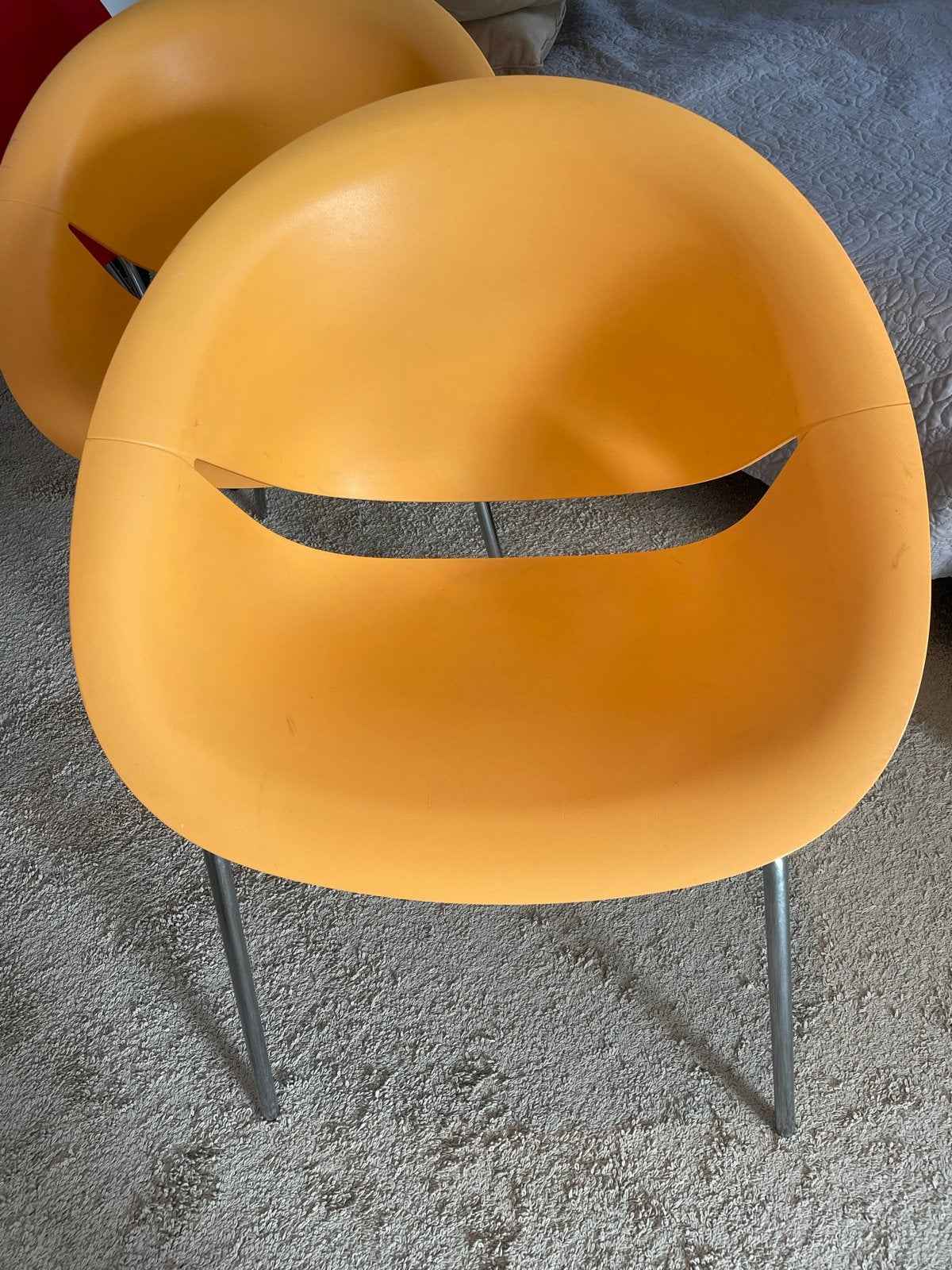 Set van 4 moderne kuipstoelen Marco Maran- Rood & Oranje, Ophalen, Kunststof, Gebruikt, Overige kleuren