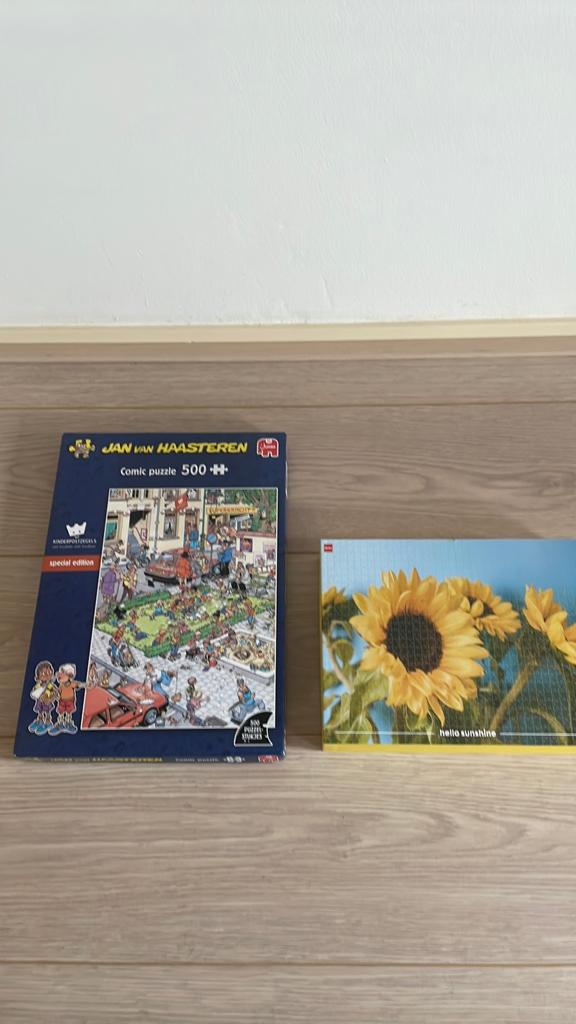 twee puzzels Jan van Haasteren / HEMA, Ophalen of Verzenden, 500 t/m 1500 stukjes, Gebruikt, Legpuzzel
