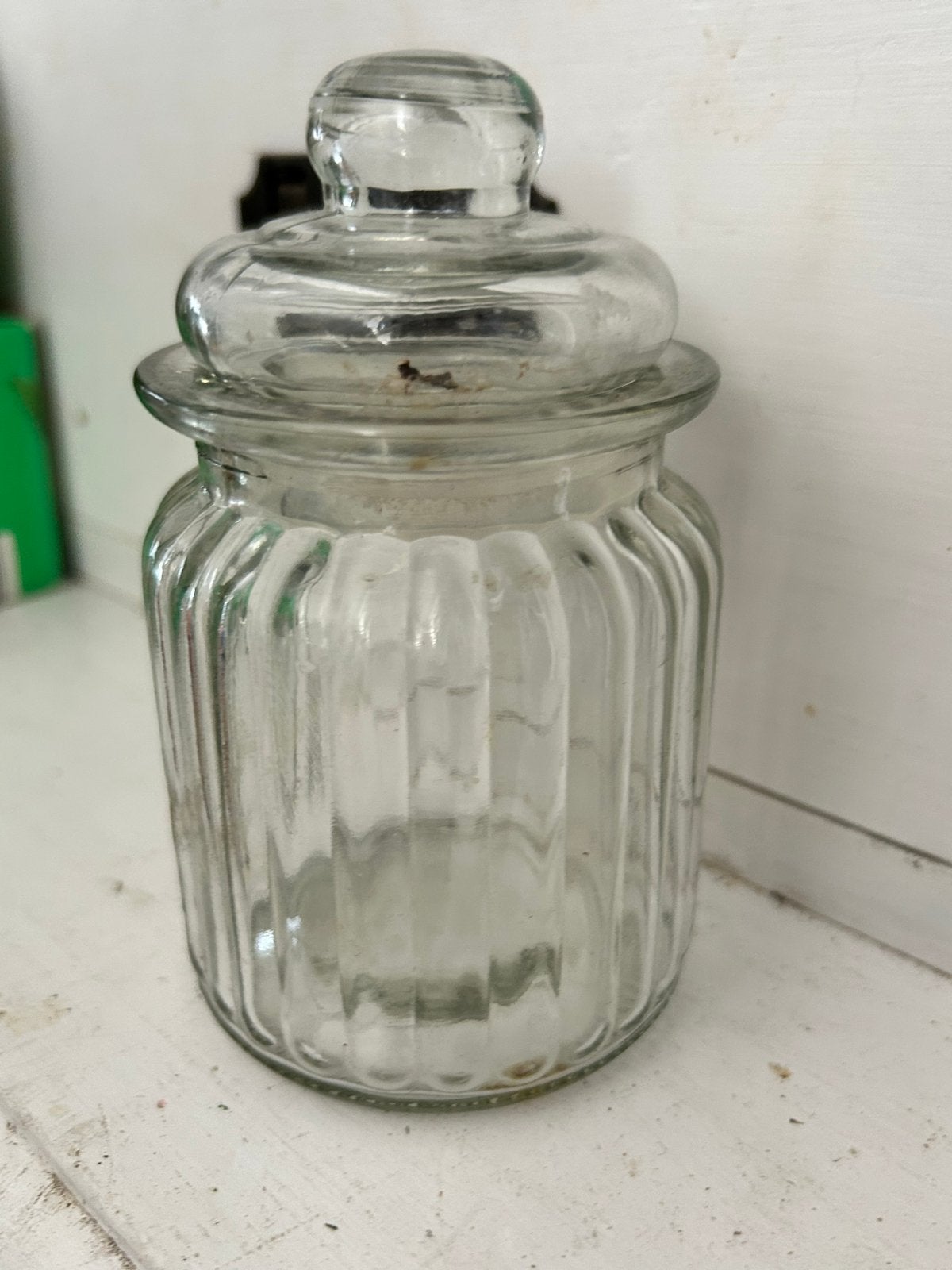 Vintage glazen pot met deksel - Geribbeld design, Ophalen
