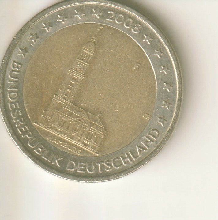 2 euro 2008 f duitsland Hamburg, Postzegels en Munten, Munten | Europa | Euromunten, Verzenden, Duitsland, 2 euro