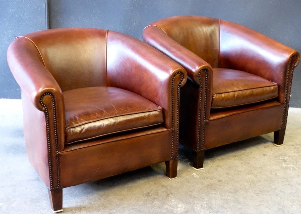 Mooie origineel Engelse leren Clubfauteuil, Huis en Inrichting, Fauteuils, Ophalen, Minder dan 75 cm, Leer, Zo goed als nieuw