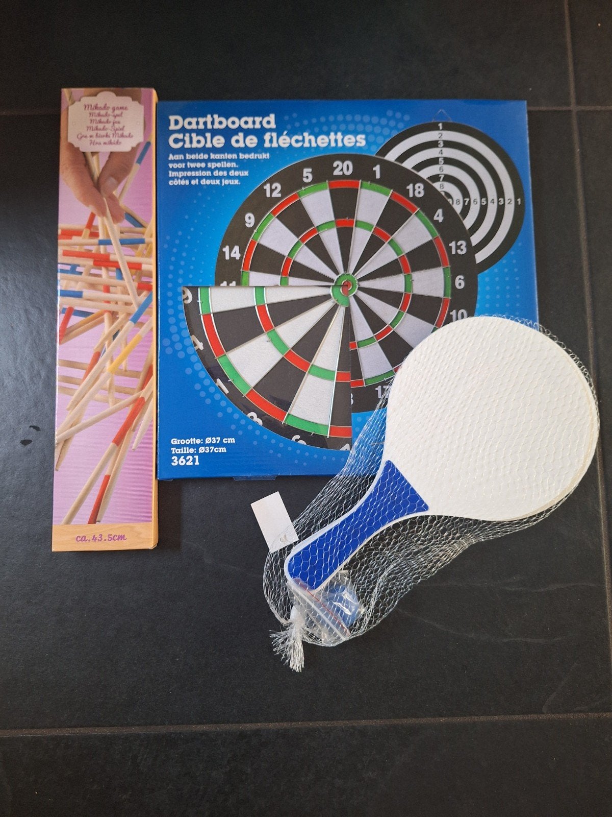 3 spellen: Dartbord, Mikado en strandtennis, Hobby en Vrije tijd, Gezelschapsspellen | Bordspellen, Een of twee spelers, Ophalen of Verzenden