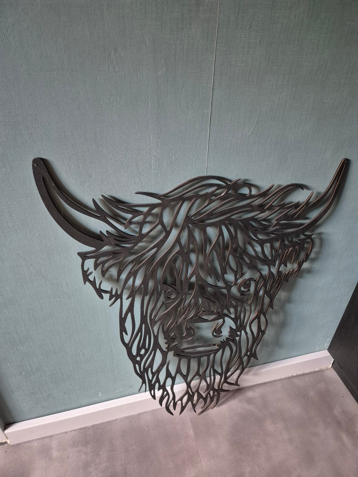 Schotse Hooglander wanddecoratie metaal, Wandsculptuur, Ophalen of Verzenden, Zo goed als nieuw, Landelijk