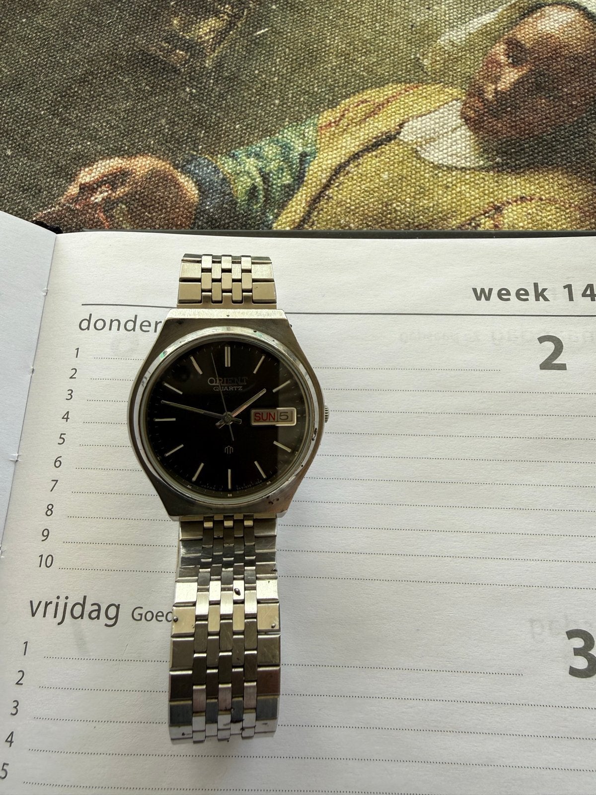 Vintage Orient Quartz Horloge - Zilverkleurig met Zwarte Wij, Ophalen of Verzenden, Gebruikt
