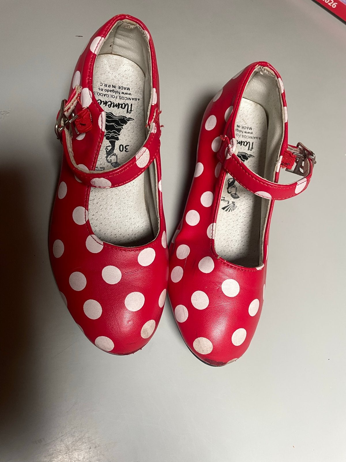 Flamenco schoenen rood met witte stippen - Maat 30, Ophalen of Verzenden, Gebruikt, Jongen of Meisje, Schoenen