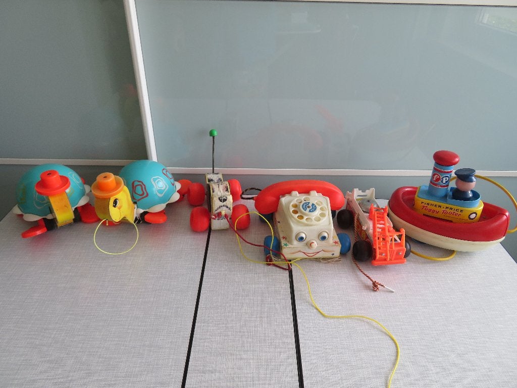 VINTAGE FISHER PRICE o.a. HOND SCHILDPAD alles uit  jaren 60, Ophalen of Verzenden, Gebruikt, Duw- of Trekspeelgoed, Met geluid