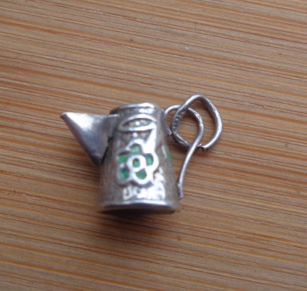 zilveren vintage bedel kan met bloem deco [001], Overige merken, Verzenden, Zo goed als nieuw, 1 bedel
