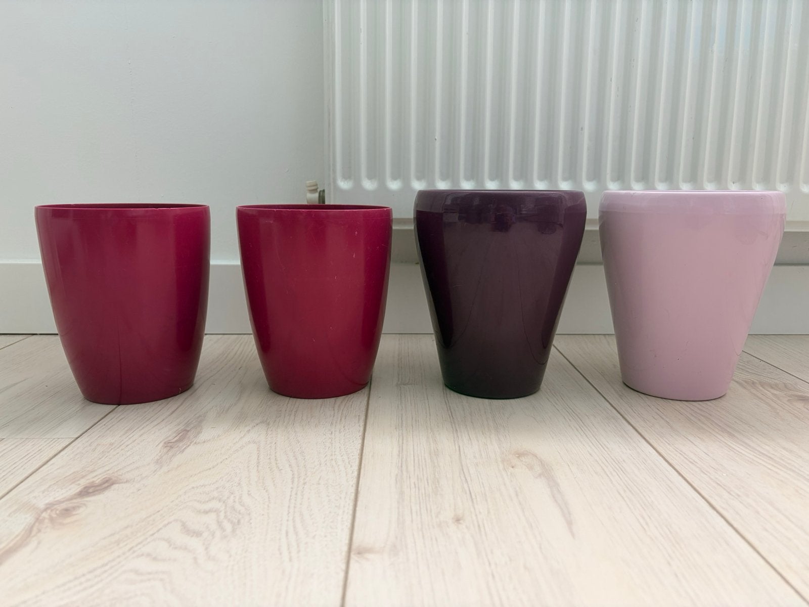 Set van 4 orchideeënpotten: 2x kunststof, 2x aardewerk, Kunststof, Gebruikt, Rond, Binnen