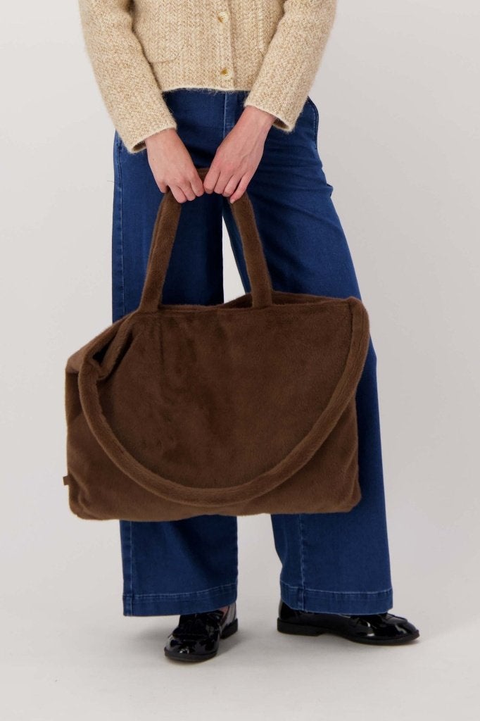 SPLINTERNIEUW! Zusss faux fur shopper tas bruin 58x42 cm, Verzenden, Nieuw, Bruin, Overige merken