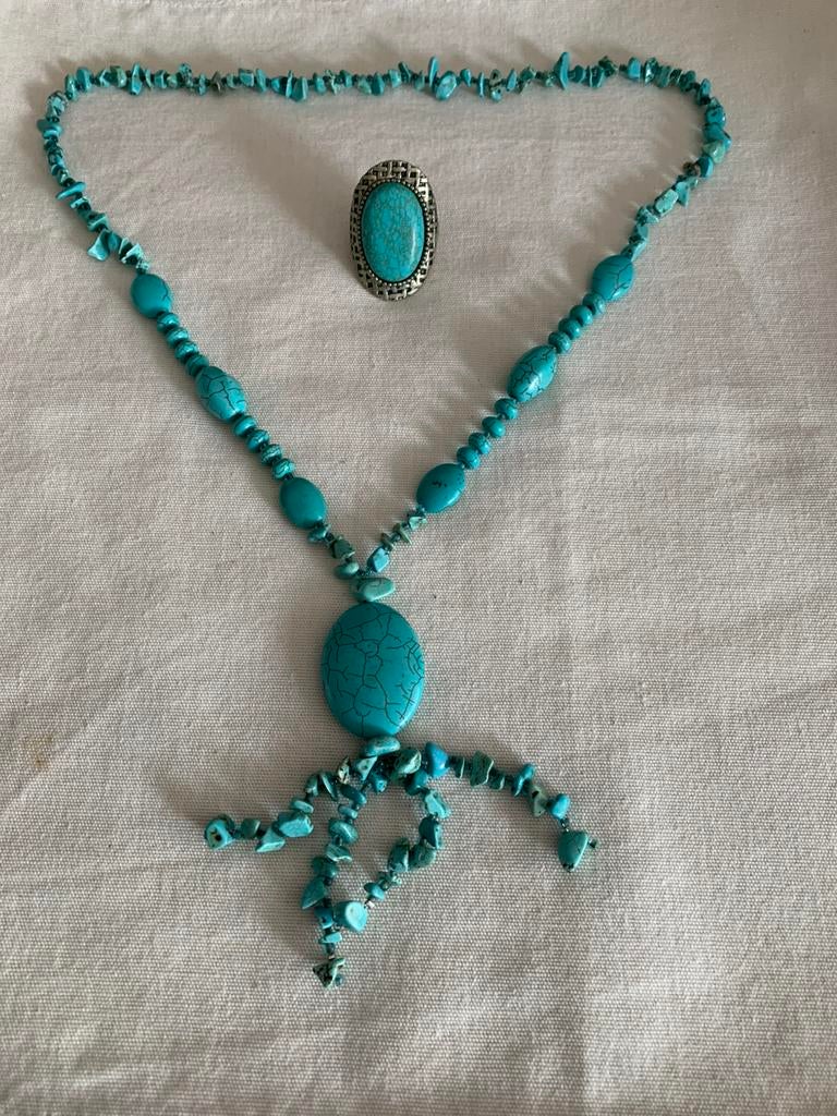 Setje van ketting en ring blauw, Ophalen of Verzenden, Zo goed als nieuw, Blauw
