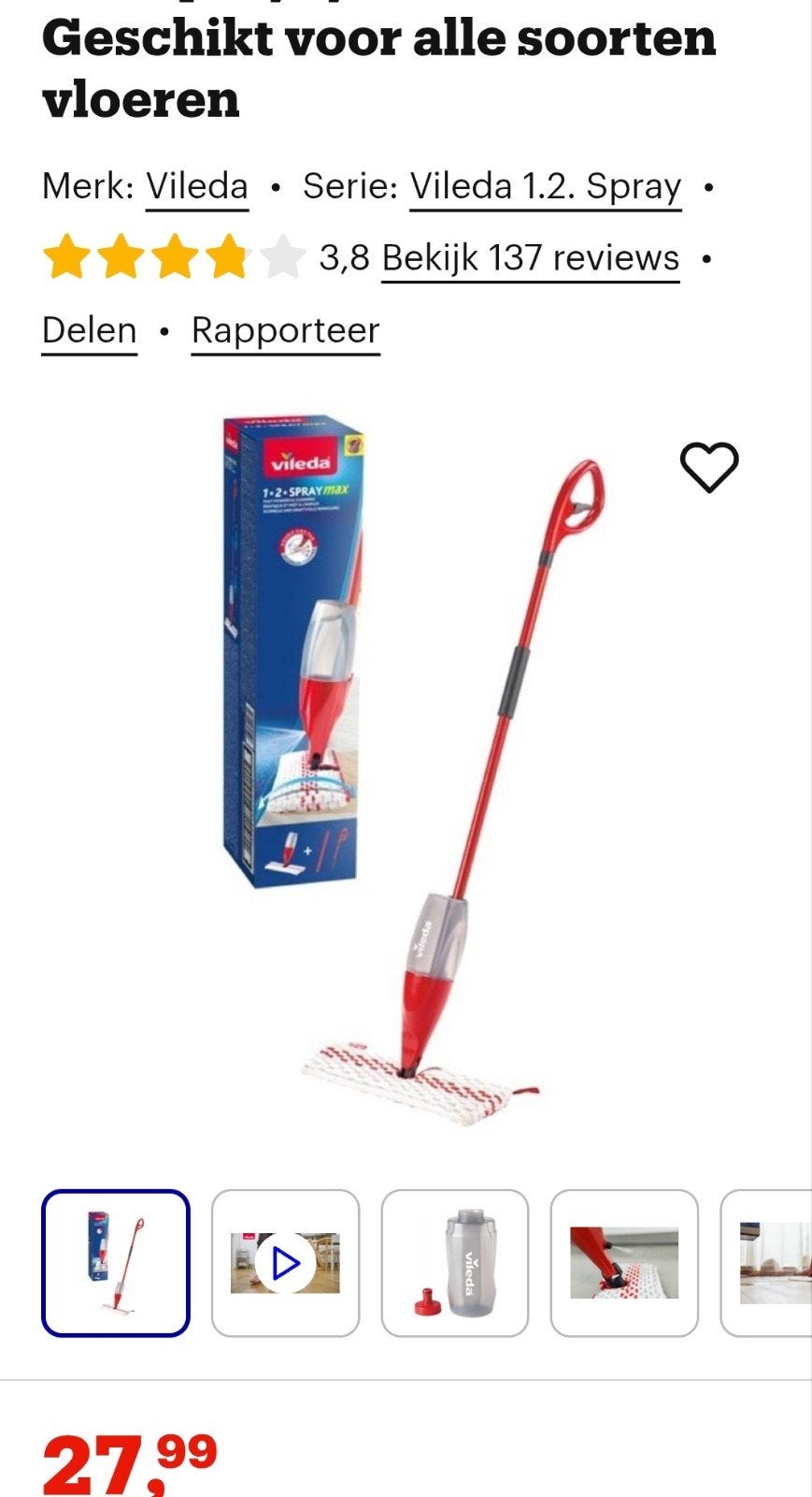 Vileda 1-2 Spray Max Mop - Geschikt voor alle vloeren, Ophalen of Verzenden