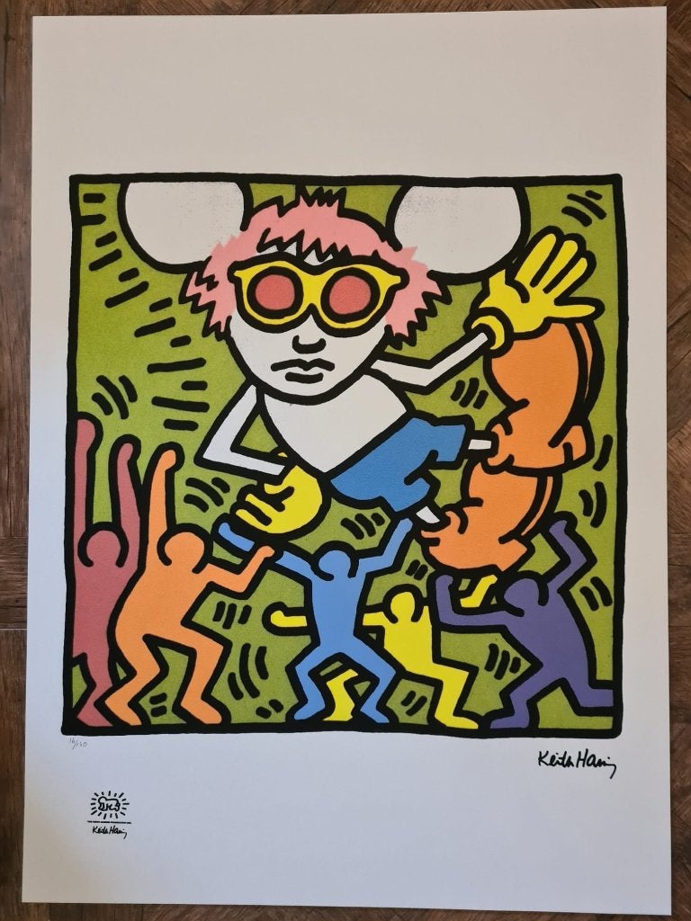 Keith haring zeefdruk COA Andy Mouse, Met certificaat van echtheid, Ophalen of Verzenden