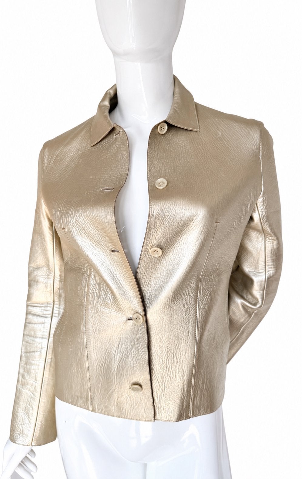 PRADA EXCLUSIEVE METALLIC GOUDEN LEREN JAS, NEW €5.900,- 💛, Ophalen of Verzenden, Zo goed als nieuw, Jasje, Maat 36 (S)
