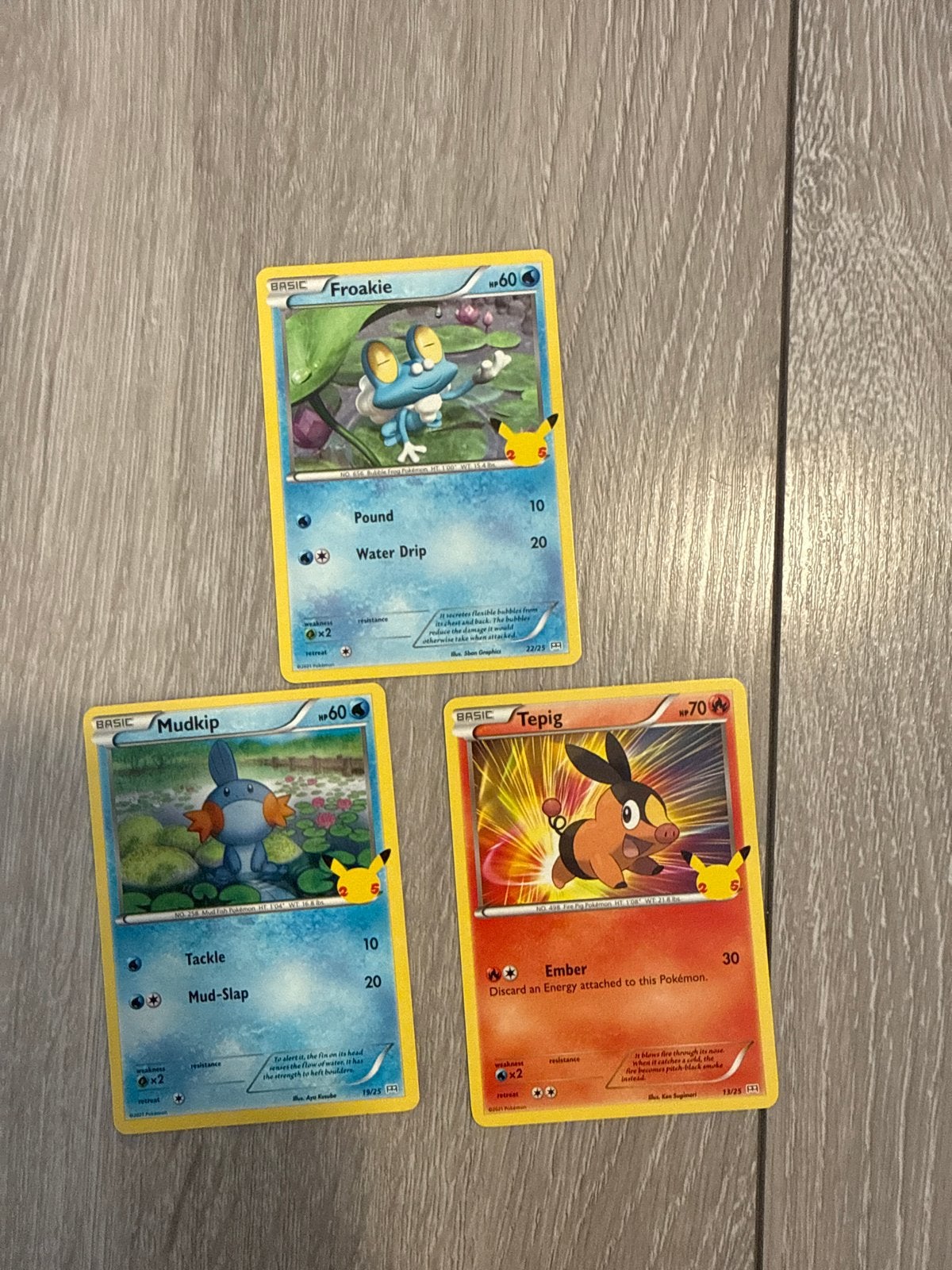 Pokémon Celebrations Froakie, Mudkip, Tepig kaarten, Ophalen of Verzenden, Zo goed als nieuw, Meerdere kaarten