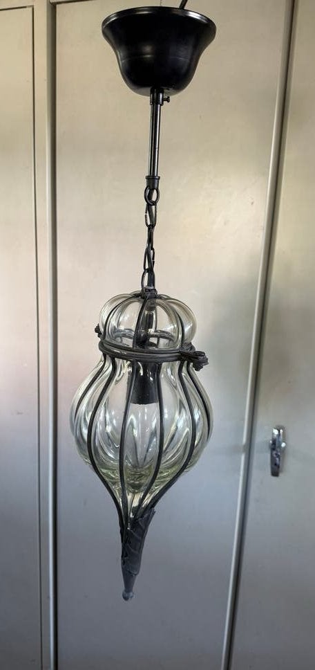 Vintage Glazen Hanglamp - Marchand B.V., Ophalen, Zo goed als nieuw, Glas, E27 (groot)